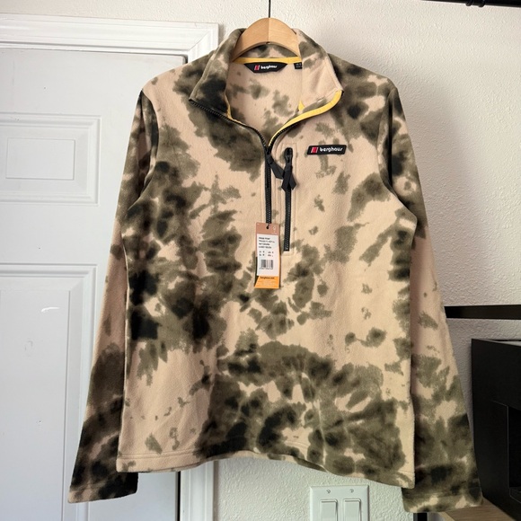 NWT BERGHAUS cream Olive tie dye knit soft fleece popover sweater jacket - Picture 1 of 7